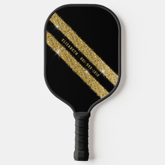 Glitter Gold en Black Sport Stripe op maat Pickleball Paddle (Achterkant)