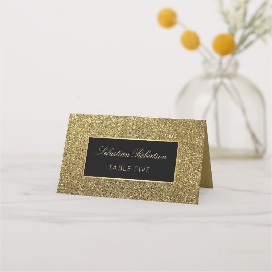 Glitter Gold en Black Wedding Plaatskaartje (Voorkant)