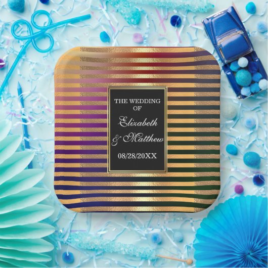 Glitter Gold en Black Wedding Square Papieren Bordje (Feest)