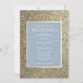 Glitter Gold en Dusty Blue Wedding Kaart (Voorkant)