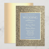 Glitter Gold en Dusty Blue Wedding Kaart (Voorkant / Achterkant)