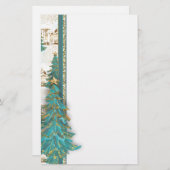 Glitter Gold en Green Border met kerstbomen Briefpapier (Voorkant / Achterkant)