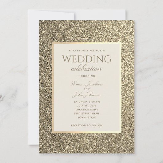 Glitter Gold en Ivory Wedding Kaart (Voorkant)