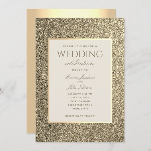 Glitter Gold en Ivory Wedding Kaart (Voorkant / Achterkant)