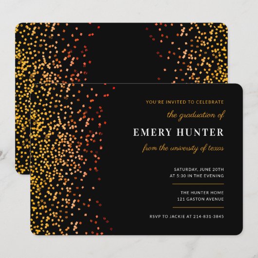 Glitter Gold en Oranje Afstuderen Kaart (Voorkant / Achterkant)