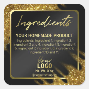 Glitter Gold- en zwarte-ingrediëntenetiketten met Vierkante Sticker