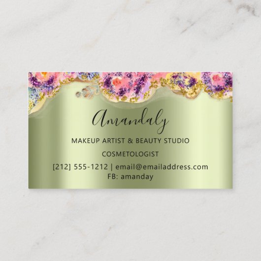 Glitter Gold Event Planner Mode Groene Rozen Visitekaartje (Achterkant)