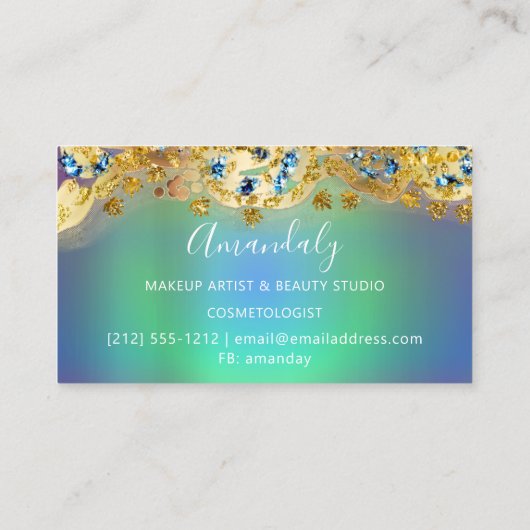 Glitter Gold Event Planner Stylist Blue Green Visitekaartje (Achterkant)