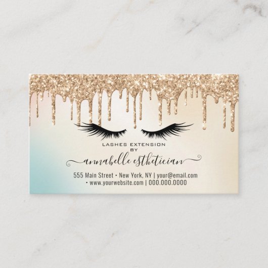 Glitter Gold Eyelash Extension Appointment Visitekaartje (Voorkant)