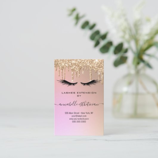 Glitter Gold Eyelash Extension Client Record Busi Visitekaartje (Staand voorkant)