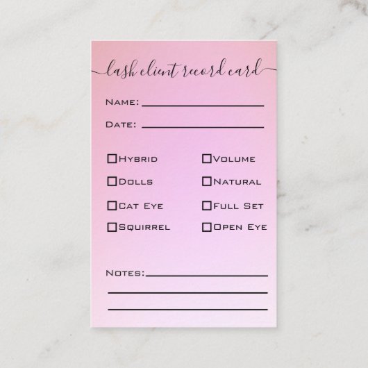 Glitter Gold Eyelash Extension Client Record Busi Visitekaartje (Achterkant)