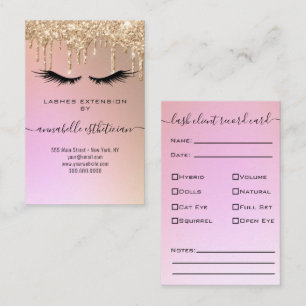 Glitter Gold Eyelash Extension Client Record Busi Visitekaartje