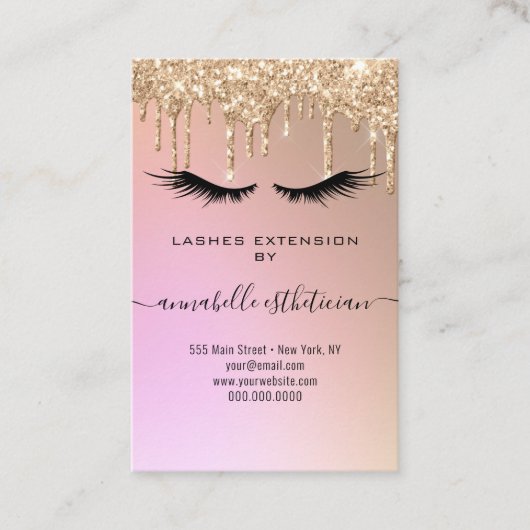 Glitter Gold Eyelash Extension Client Record Busi Visitekaartje (Voorkant)