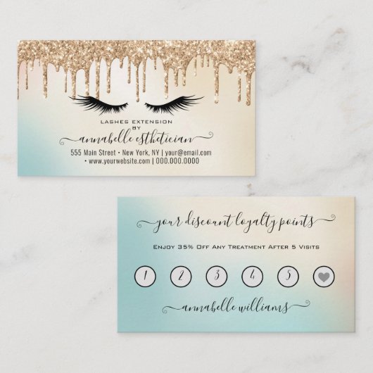 Glitter Gold Eyelash Extension Loyalty Business Visitekaartje (Voorkant / Achterkant)
