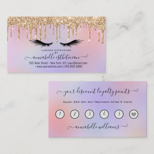 Glitter Gold Eyelash Extension Loyalty Business Visitekaartje (Voorkant / Achterkant)