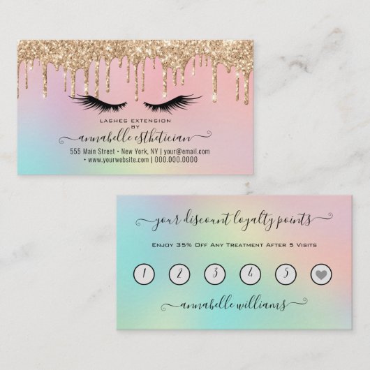 Glitter Gold Eyelash Extension Loyalty Visitekaartje (Voorkant / Achterkant)