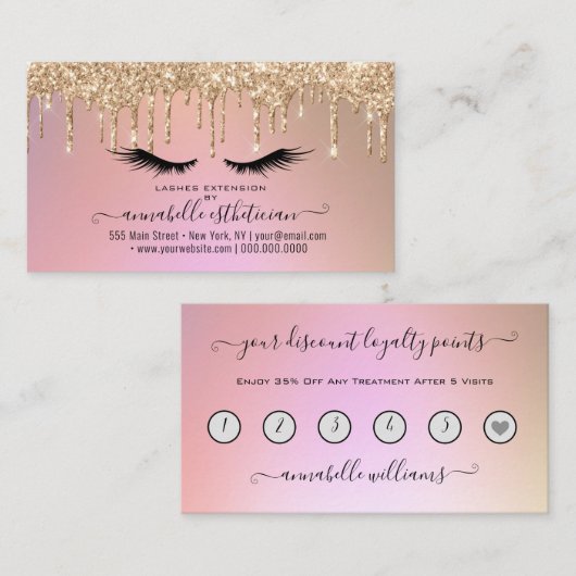 Glitter Gold Eyelash Extension Loyalty Visitekaartje (Voorkant / Achterkant)