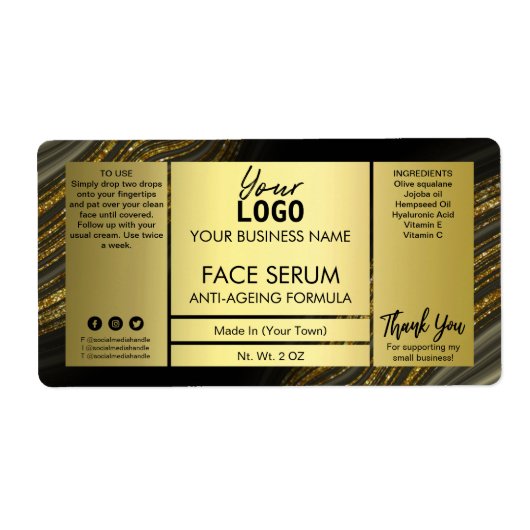 Glitter Gold Face Hair Serum Label (Voorkant)