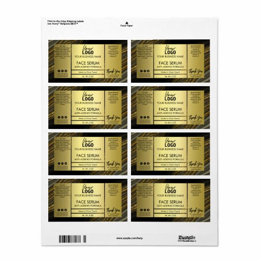 Glitter Gold Face Hair Serum Label (Full Sheet)