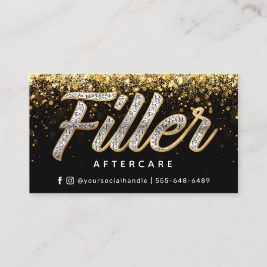Glitter Gold Filler Aftercare Card Visitekaartje (Voorkant)
