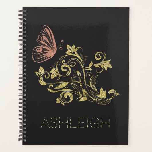 Glitter Gold Flourish Butterfly - Aangepast Planner (Voorkant)