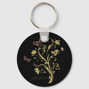 Glitter Gold Flourish Butterfly - Aangepast Sleutelhanger