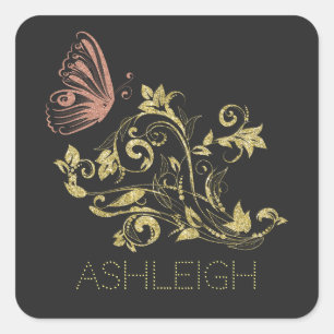 Glitter Gold Flourish Butterfly - Aangepast Vierkante Sticker