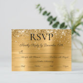 Glitter Gold Foil Elegant Calligraphy Wedding RSVP Kaartje (Staand voorkant)