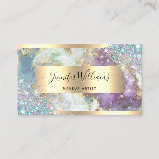 Glitter Gold Foil Waterverf holografisch Visitekaartje (Voorkant)