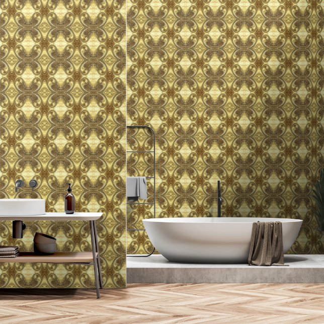 Glitter Gold Fractal Ornamenten Behang (Badkamer)
