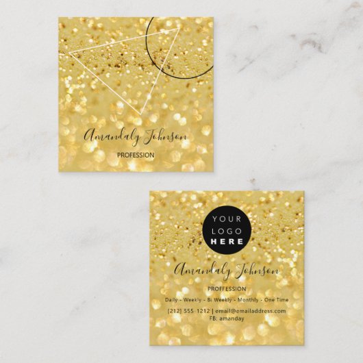 Glitter Gold Geometry - Aangepaste Logo Vierkante Visitekaartje (Voorkant / Achterkant)