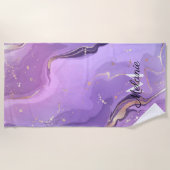 Glitter Gold Girly Sparkle Paarse Name Summer Beac Strandlaken (Voorkant)