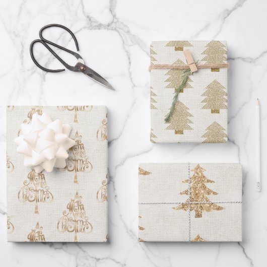Glitter Gold Glam kerstbomen Inpakpapier Vel (Voorkant)