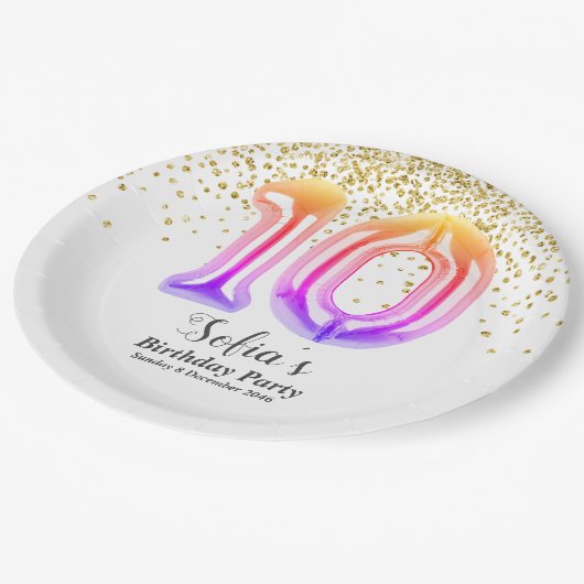 glitter gold , gouden glans 10e verjaardag papieren bordje (Gekanteld)