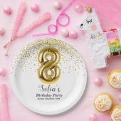 glitter gold , gouden glans 8ste verjaardag papieren bordje (Feest)
