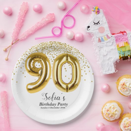 glitter gold , gouden glans 90e verjaardag papieren bordje (Feest)