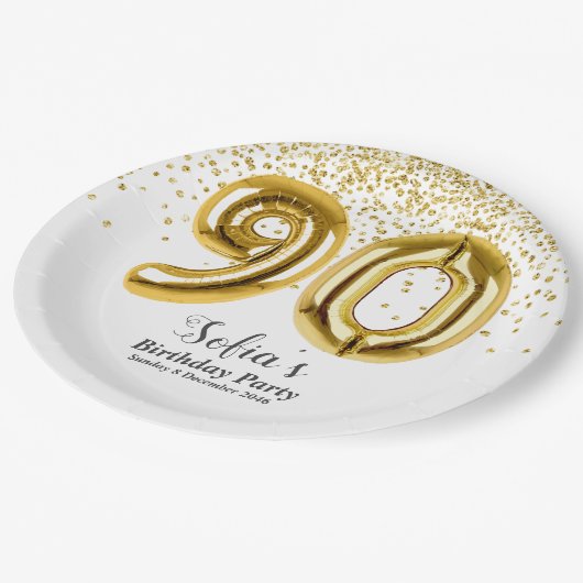 glitter gold , gouden glans 90e verjaardag papieren bordje (Gekanteld)