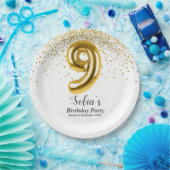 glitter gold , gouden glans 9e verjaardag papieren bordje (Feest)