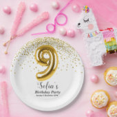 glitter gold , gouden glans 9e verjaardag papieren bordje (Feest)