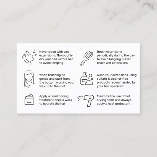 Glitter Gold Hair Aftercare Instruction Card Visitekaartje (Achterkant)