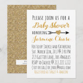 Glitter Gold Heart Arrow Baby shower Uitnodiging (Voorkant / Achterkant)
