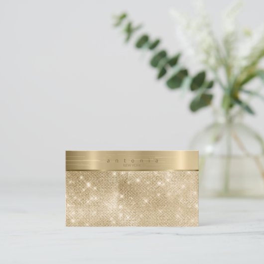Glitter Gold ID802, geborsteld metalen band Visitekaartje (Staand voorkant)