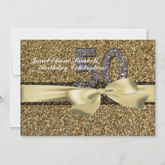 Glitter Gold Lace Woman 50th Birthday Invitation Kaart (Voorkant)