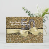 Glitter Gold Lace Woman 50th Birthday Invitation Kaart (Staand voorkant)