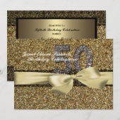 Glitter Gold Lace Woman 50th Birthday Invitation Kaart (Voorkant / Achterkant)