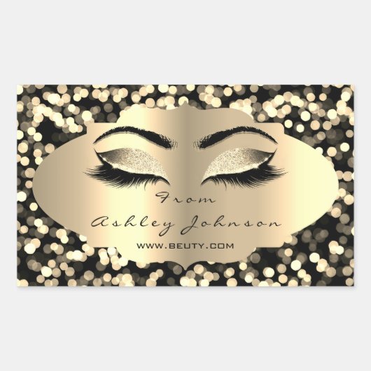 Glitter Gold Lash Eyes uit Black Confetti Dank Rechthoekige Sticker (Voorkant)