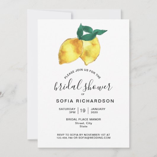 Glitter Gold Lemon Citrus Greenery Summer Kaart (Voorkant)