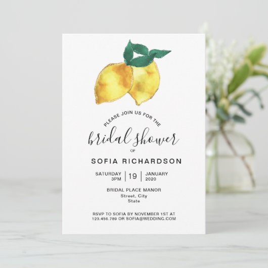 Glitter Gold Lemon Citrus Greenery Summer Kaart (Staand voorkant)