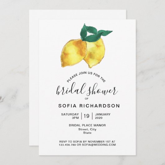 Glitter Gold Lemon Citrus Greenery Summer Kaart (Voorkant / Achterkant)