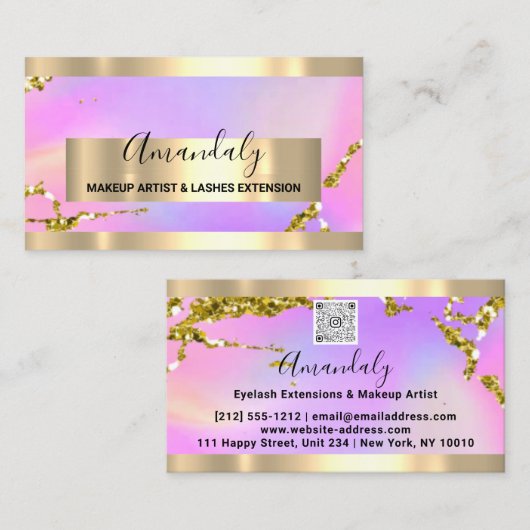 Glitter Gold Lijst Event Planner QR Code Roze Visitekaartje (Voorkant / Achterkant)